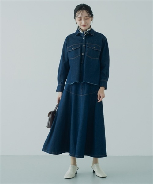 Petitjo(プッチージョ)の「小さいサイズ デニムフレアスカート(セットアップ対応・上下別売り) 低身長さん・小柄女性(スカート・レディース・ホワイト/インディゴブルー・PL/PM/PS/PSS)」の18枚目の写真