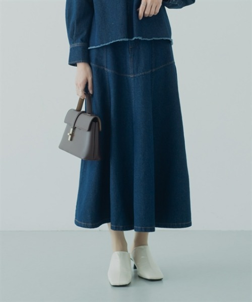 Petitjo(プッチージョ)の「小さいサイズ デニムフレアスカート(セットアップ対応・上下別売り) 低身長さん・小柄女性(スカート・レディース・ホワイト/インディゴブルー・PL/PM/PS/PSS)」の19枚目の写真