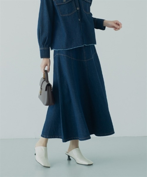 Petitjo(プッチージョ)の「小さいサイズ デニムフレアスカート(セットアップ対応・上下別売り) 低身長さん・小柄女性(スカート・レディース・ホワイト/インディゴブルー・PL/PM/PS/PSS)」の20枚目の写真