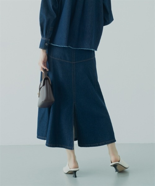 Petitjo(プッチージョ)の「小さいサイズ デニムフレアスカート(セットアップ対応・上下別売り) 低身長さん・小柄女性(スカート・レディース・ホワイト/インディゴブルー・PL/PM/PS/PSS)」の21枚目の写真