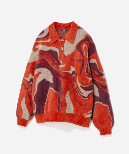 HARE(ハレ)の「ガラシャギーニットポロ(HARE)(ニット/セーター・メンズ・オレンジ/ブラック/グレー・FREE)」の1枚目の写真