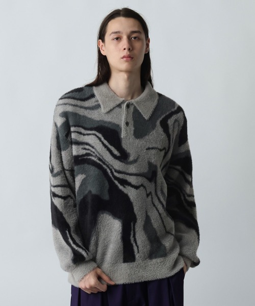 HARE(ハレ)の「ガラシャギーニットポロ(HARE)(ニット/セーター・メンズ・オレンジ/ブラック/グレー・FREE)」の13枚目の写真