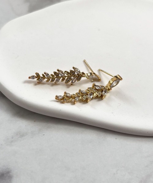 セール】YU-KA:リーフモチーフドロップピアス leaf motif drop pierce 