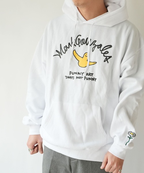 RiNc (リンク)の「【 MARK GONZALES 】 エンジェル プリント ロゴ プルオーバーパーカー(パーカー・メンズ・杢グレー/ブラック/ホワイト・M/L/XL)」の1枚目の写真