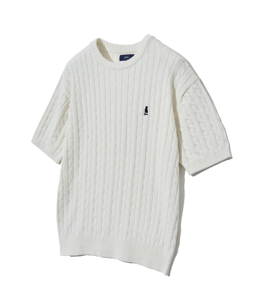 YALE(イェール)の「ヘリテージ ダン ケーブル 半袖ラウンドニット アイボリー(Tシャツ/カットソー・レディース・その他・S/M/L/XL)」の1枚目の写真