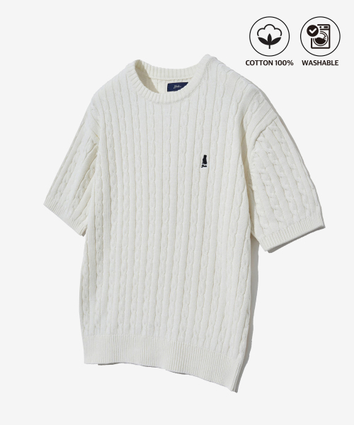 YALE(イェール)の「ヘリテージ ダン ケーブル 半袖ラウンドニット アイボリー(Tシャツ/カットソー・レディース・その他・S/M/L/XL)」の2枚目の写真