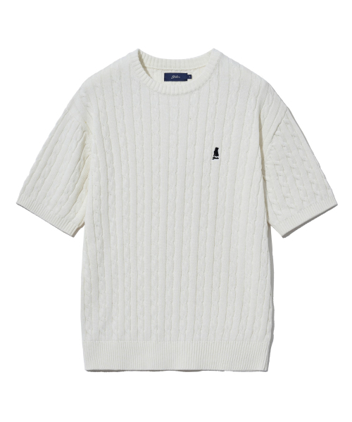 YALE(イェール)の「ヘリテージ ダン ケーブル 半袖ラウンドニット アイボリー(Tシャツ/カットソー・レディース・その他・S/M/L/XL)」の3枚目の写真