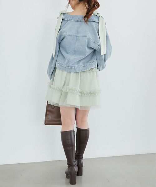 MAJESTIC LEGON（マジェスティックレゴン）の「フリルチュールミニワンピース（ワンピース・レディース・アイボリー/グレイッシュベージュ/ピンク/ライトグリーン/ブラック・MEDIUM）」の8枚目の写真