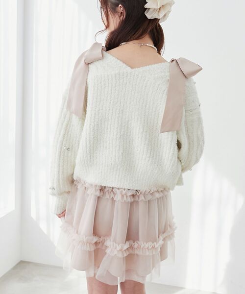 MAJESTIC LEGON（マジェスティックレゴン）の「フリルチュールミニワンピース（ワンピース・レディース・アイボリー/グレイッシュベージュ/ブラック/ピンク/ライトグリーン/ブルー系その他5・MEDIUM）」の7枚目の写真