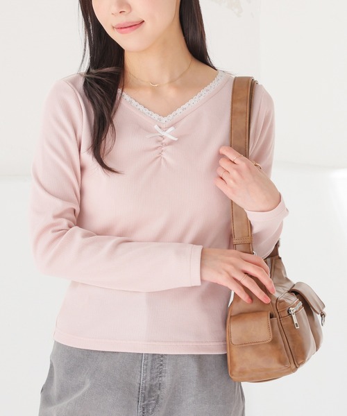Honeys(ハニーズ)の「フロントギャザートップス(Tシャツ/カットソー・レディース・ヘザーチャコール/ピンク/ホワイト/ネイビー・L/M/S)」の4枚目の写真