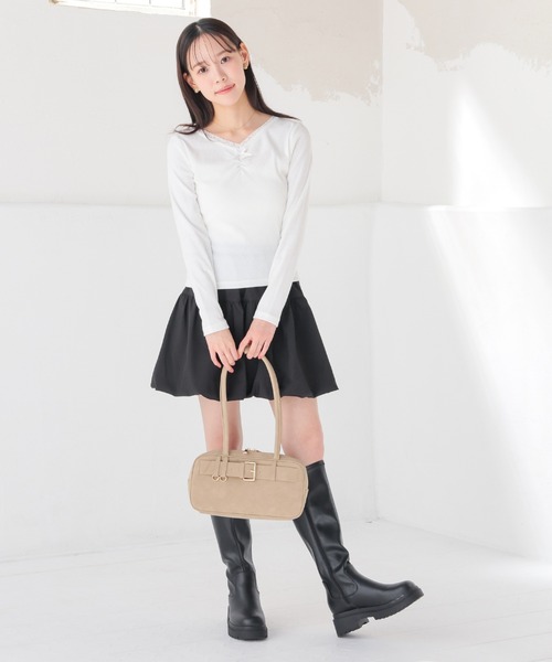 Honeys(ハニーズ)の「フロントギャザートップス(Tシャツ/カットソー・レディース・ヘザーチャコール/ピンク/ホワイト/ネイビー・L/M/S)」の6枚目の写真