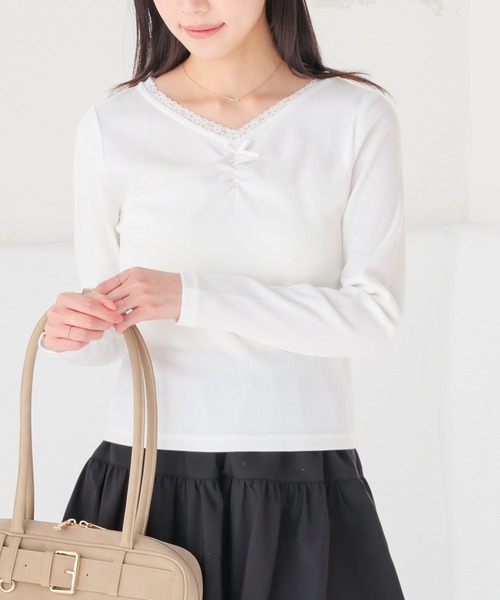 Honeys(ハニーズ)の「フロントギャザートップス(Tシャツ/カットソー・レディース・ヘザーチャコール/ピンク/ホワイト/ネイビー・L/M/S)」の8枚目の写真