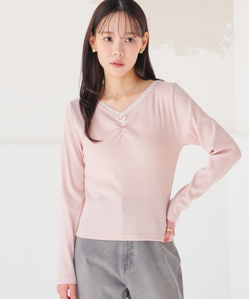 Honeys(ハニーズ)の「フロントギャザートップス(Tシャツ/カットソー・レディース・ヘザーチャコール/ピンク/ホワイト/ネイビー・L/M/S)」の17枚目の写真