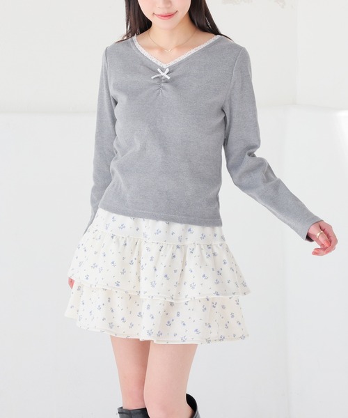Honeys(ハニーズ)の「フロントギャザートップス(Tシャツ/カットソー・レディース・ヘザーチャコール/ピンク/ホワイト/ネイビー・L/M/S)」の21枚目の写真