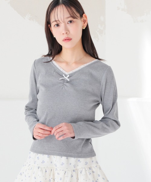 Honeys(ハニーズ)の「フロントギャザートップス(Tシャツ/カットソー・レディース・ヘザーチャコール/ピンク/ホワイト/ネイビー・L/M/S)」の22枚目の写真