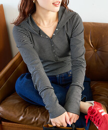 ボーダーカットソー ボーダー ラウンドネック」に該当するレディースの