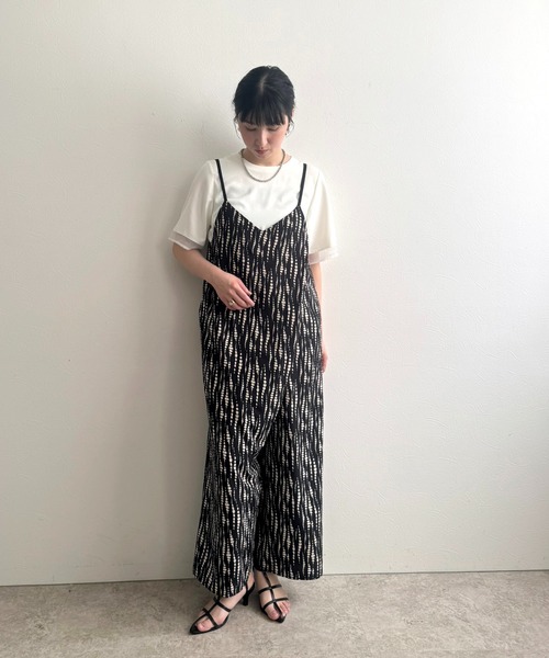 LHELBIE(レルビエ)の「ラップキャミサロペット(サロペット/オーバーオール・レディース・ストライプ/ブラック系2/ブラック系1・M)」の8枚目の写真
