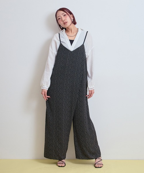 LHELBIE(レルビエ)の「ラップキャミサロペット(サロペット/オーバーオール・レディース・ストライプ/ブラック系2/ブラック系1・M)」の4枚目の写真