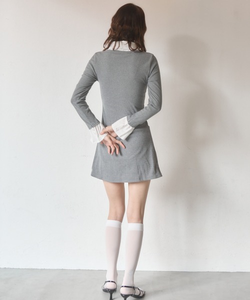 Nadana（ナダナ）の「シャツドッキングレイヤード風タイトミニワンピース（ワンピース・レディース・ブラック/グレー・FREE）」の5枚目の写真