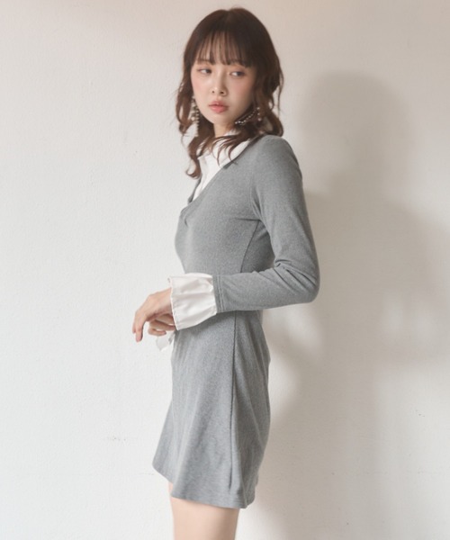 Nadana（ナダナ）の「シャツドッキングレイヤード風タイトミニワンピース（ワンピース・レディース・ブラック/グレー・FREE）」の7枚目の写真