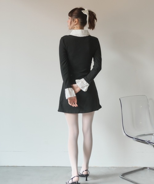 Nadana（ナダナ）の「シャツドッキングレイヤード風タイトミニワンピース（ワンピース・レディース・ブラック/グレー・FREE）」の11枚目の写真