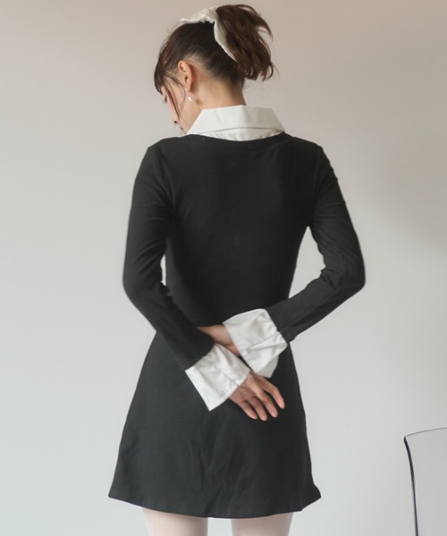 Nadana（ナダナ）の「シャツドッキングレイヤード風タイトミニワンピース（ワンピース・レディース・ブラック/グレー・FREE）」の15枚目の写真