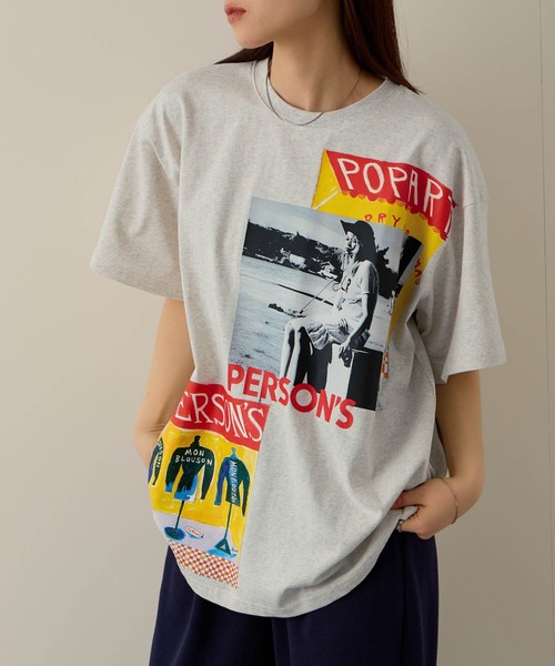 PERSON'S（パーソンズ）の「PERSON'S別注 グラフィックプリントTシャツ（Tシャツ/カットソー・レディース・オートミール/スミクロ/ミント/ブラック/サックスブルー/オフホワイト/アッシュ・S/FREE）」の5枚目の写真