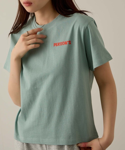 PERSON'S（パーソンズ）の「PERSON'S別注 グラフィックプリントTシャツ（Tシャツ/カットソー・レディース・オートミール/スミクロ/ミント/ブラック/サックスブルー/オフホワイト/アッシュ・S/FREE）」の6枚目の写真