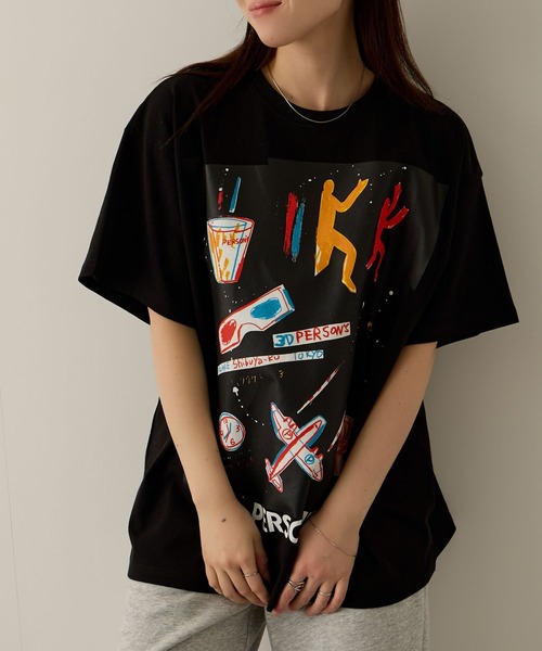 PERSON'S（パーソンズ）の「PERSON'S別注 グラフィックプリントTシャツ（Tシャツ/カットソー・レディース・オートミール/スミクロ/ミント/ブラック/サックスブルー/オフホワイト/アッシュ・S/FREE）」の2枚目の写真