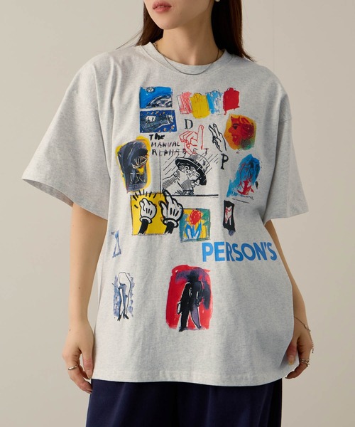 PERSON'S（パーソンズ）の「PERSON'S別注 グラフィックプリントTシャツ（Tシャツ/カットソー・レディース・オートミール/スミクロ/ミント/ブラック/サックスブルー/オフホワイト/アッシュ・S/FREE）」の14枚目の写真