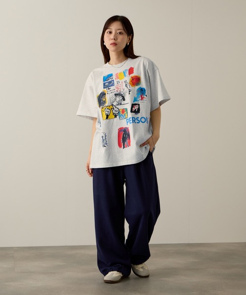 PERSON'S（パーソンズ）の「PERSON'S別注 グラフィックプリントTシャツ（Tシャツ/カットソー・レディース・オートミール/スミクロ/ミント/ブラック/サックスブルー/オフホワイト/アッシュ・S/FREE）」の16枚目の写真