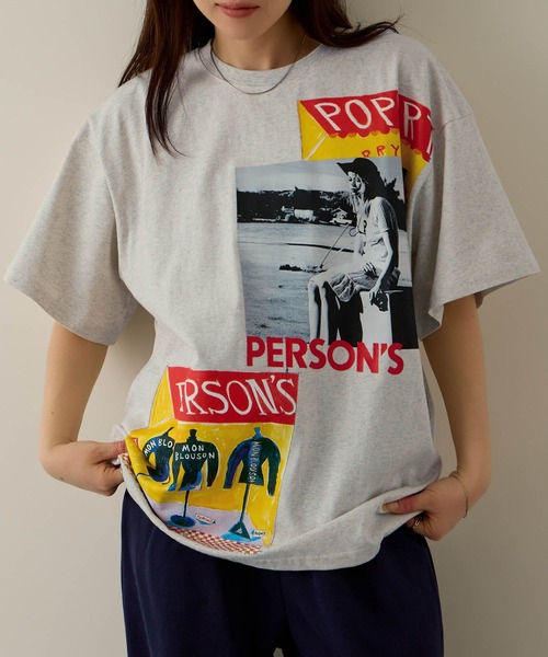 PERSON'S（パーソンズ）の「PERSON'S別注 グラフィックプリントTシャツ（Tシャツ/カットソー・レディース・オートミール/スミクロ/ミント/ブラック/サックスブルー/オフホワイト/アッシュ・S/FREE）」の18枚目の写真