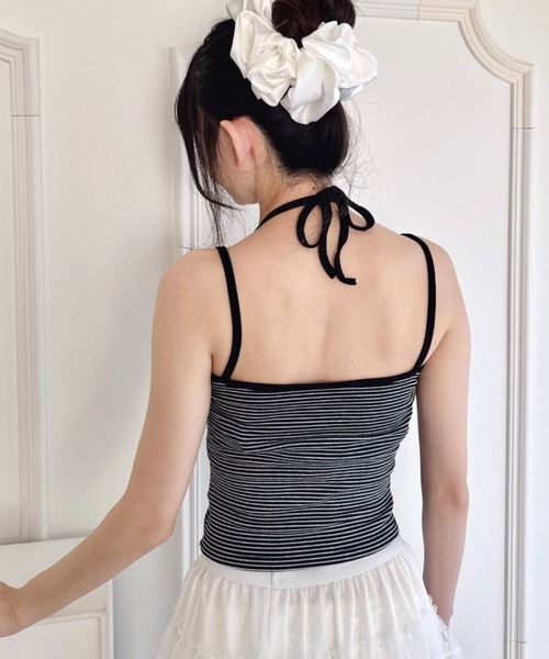 Loueme（ルエム）の「フェイクレイヤードボーダーキャミソール（キャミソール・レディース・ブラック/ネイビー/ピンク/ホワイト/グレー・FREE）」の2枚目の写真