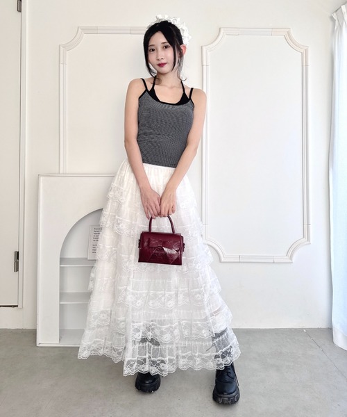 Loueme（ルエム）の「フェイクレイヤードボーダーキャミソール（キャミソール・レディース・ブラック/ネイビー/ピンク/ホワイト/グレー・FREE）」の9枚目の写真
