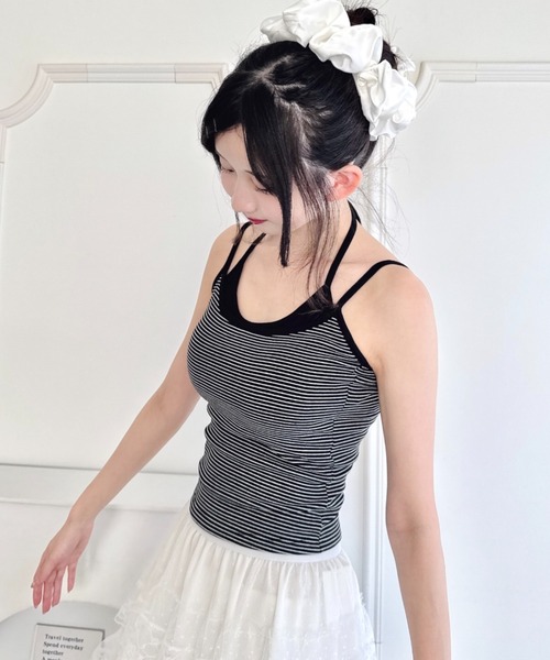 Loueme（ルエム）の「フェイクレイヤードボーダーキャミソール（キャミソール・レディース・ブラック/ネイビー/ピンク/ホワイト/グレー・FREE）」の7枚目の写真