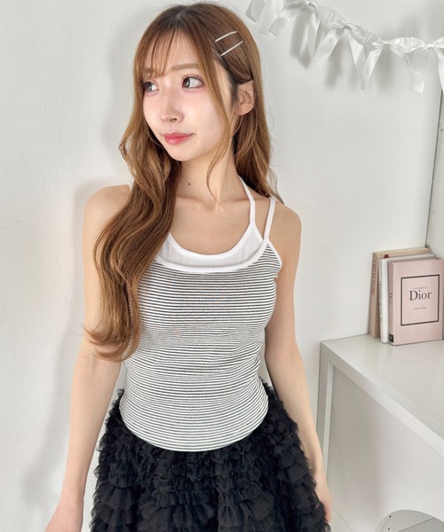 Loueme（ルエム）の「フェイクレイヤードボーダーキャミソール（キャミソール・レディース・ブラック/ネイビー/ピンク/ホワイト/グレー・FREE）」の11枚目の写真