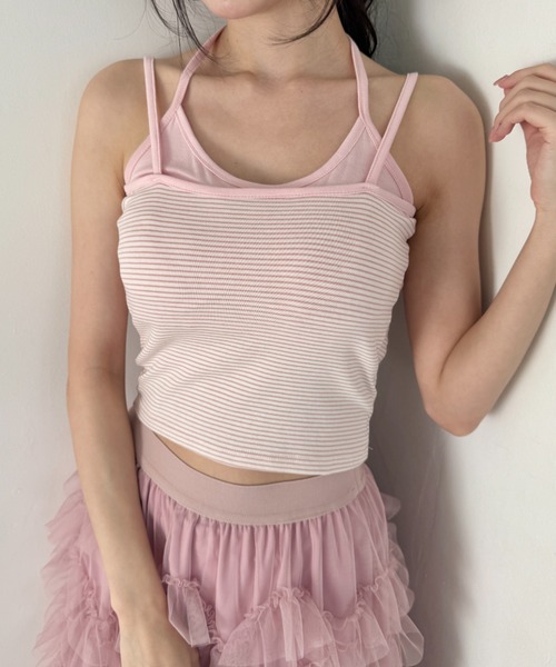 Loueme（ルエム）の「フェイクレイヤードボーダーキャミソール（キャミソール・レディース・ブラック/ネイビー/ピンク/ホワイト/グレー・FREE）」の19枚目の写真