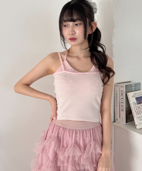 Loueme（ルエム）の「フェイクレイヤードボーダーキャミソール（キャミソール・レディース・ブラック/ネイビー/ピンク/ホワイト/グレー・FREE）」の20枚目の写真