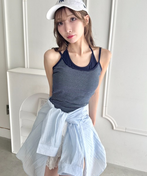 Loueme（ルエム）の「フェイクレイヤードボーダーキャミソール（キャミソール・レディース・ブラック/ネイビー/ピンク/ホワイト/グレー・FREE）」の15枚目の写真