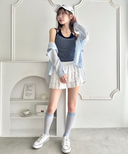 Loueme（ルエム）の「フェイクレイヤードボーダーキャミソール（キャミソール・レディース・ブラック/ネイビー/ピンク/ホワイト/グレー・FREE）」の18枚目の写真