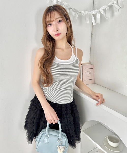 Loueme（ルエム）の「フェイクレイヤードボーダーキャミソール（キャミソール・レディース・ブラック/ネイビー/ピンク/ホワイト/グレー・FREE）」の12枚目の写真