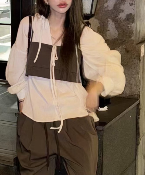 ONEP STAR(ワンピスター)の「リボン付きフリルネックブラウス(シャツ/ブラウス・レディース・ホワイト/ベージュ/ネイビー・FREE)」の12枚目の写真