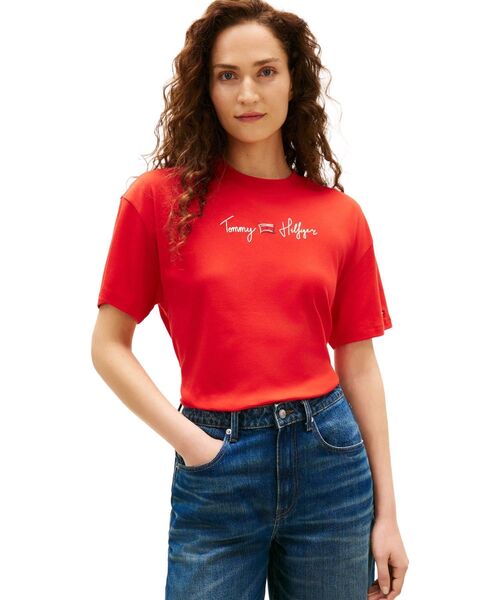 TOMMY HILFIGER(トミーヒルフィガー)の「ファングラフィックインターロックTシャツ(Tシャツ/カットソー・レディース・ホワイト/ピンク/マルチ/レッド・LARGE/X-SMALL/SMALL/MEDIUM)」の4枚目の写真