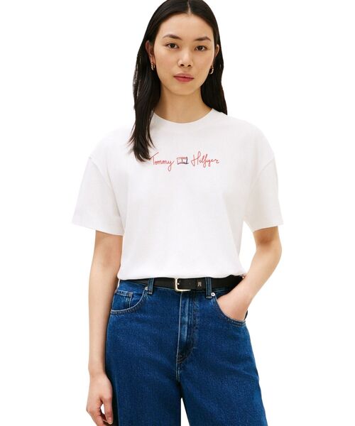 TOMMY HILFIGER(トミーヒルフィガー)の「ファングラフィックインターロックTシャツ(Tシャツ/カットソー・レディース・ホワイト/ピンク/マルチ/レッド・LARGE/X-SMALL/SMALL/MEDIUM)」の1枚目の写真