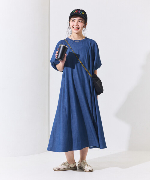 FREAK'S STORE(フリークスストア)の「THOUSAND MILE × FREAK'S STORE/サウザンドマイル 別注 UVカット パフスリーブワンピース/デニムライク/花柄(ワンピース・レディース・その他9/ネイビー・フリ-)」の22枚目の写真