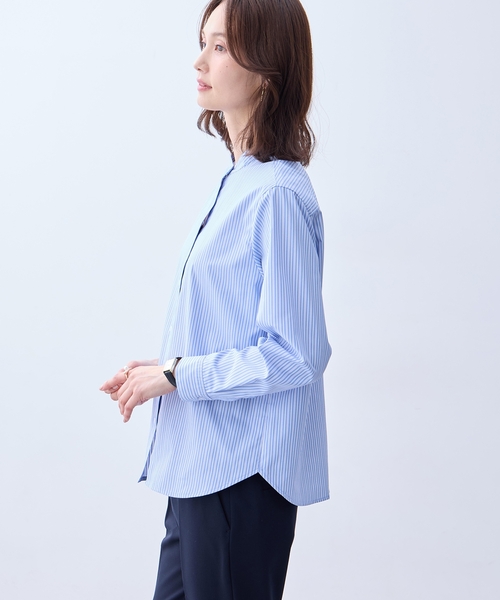 A/C DESIGN BY ALPHA CUBIC（エーシーデザインバイアルファキュービック）の「バンドカラーストライプシャツ（シャツ/ブラウス・レディース・ブルー/ピンク・9号/11号/13号）」の5枚目の写真