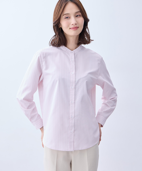 A/C DESIGN BY ALPHA CUBIC（エーシーデザインバイアルファキュービック）の「バンドカラーストライプシャツ（シャツ/ブラウス・レディース・ブルー/ピンク・9号/11号/13号）」の8枚目の写真