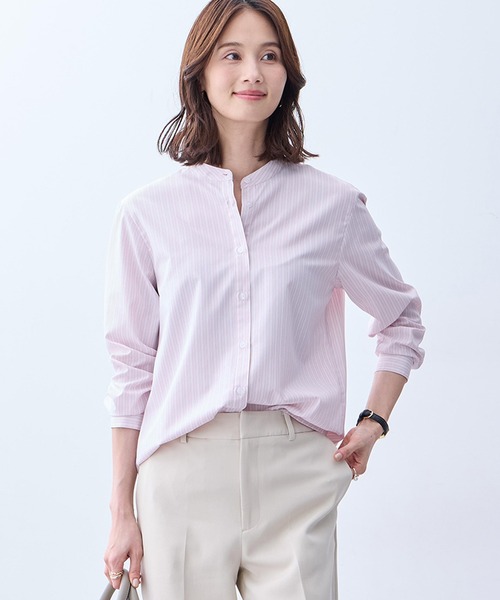 A/C DESIGN BY ALPHA CUBIC（エーシーデザインバイアルファキュービック）の「バンドカラーストライプシャツ（シャツ/ブラウス・レディース・ブルー/ピンク・9号/11号/13号）」の2枚目の写真