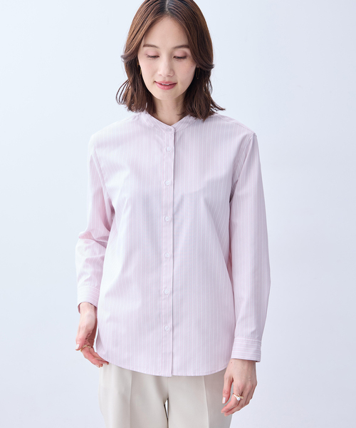 A/C DESIGN BY ALPHA CUBIC（エーシーデザインバイアルファキュービック）の「バンドカラーストライプシャツ（シャツ/ブラウス・レディース・ブルー/ピンク・9号/11号/13号）」の7枚目の写真