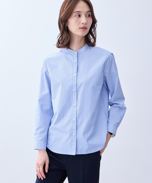 A/C DESIGN BY ALPHA CUBIC（エーシーデザインバイアルファキュービック）の「バンドカラーストライプシャツ（シャツ/ブラウス・レディース・ブルー/ピンク・9号/11号/13号）」の3枚目の写真